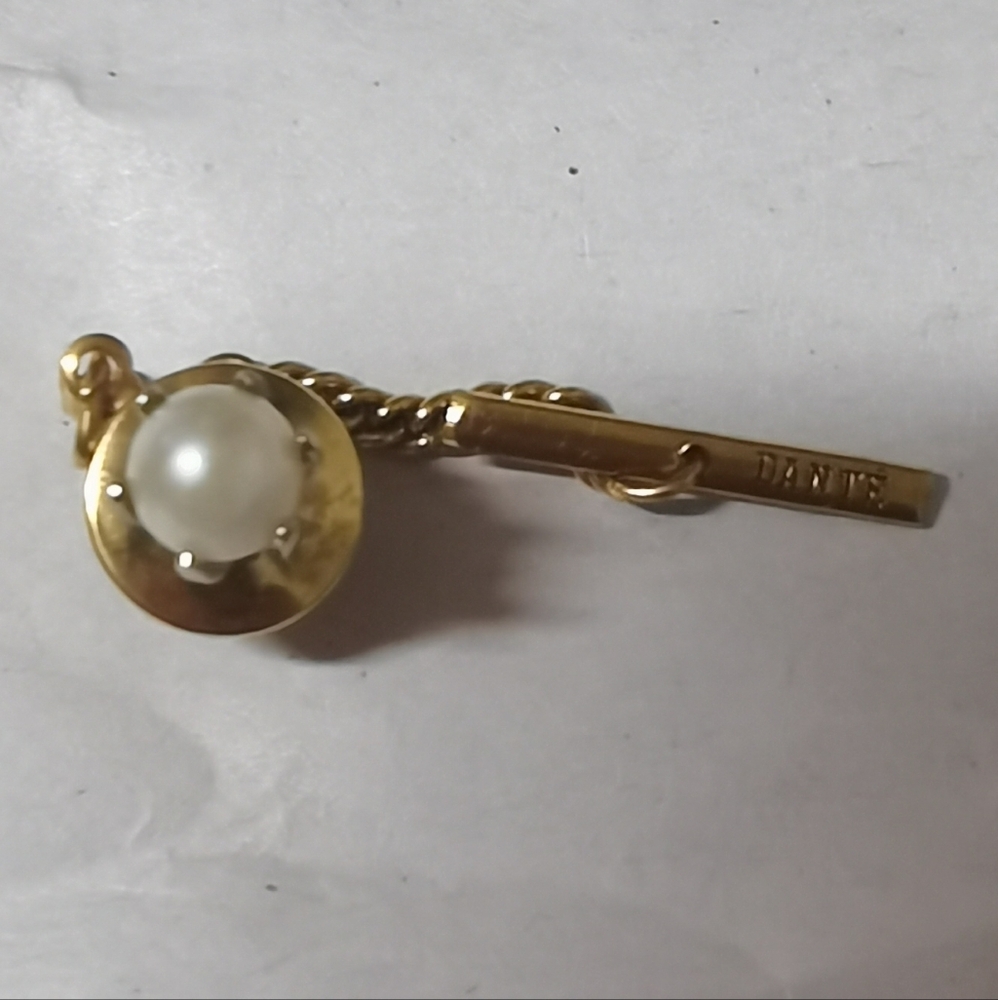 Vintage Dante Men's Gold Tone Pearl Tie Tac Pin - Picture 2 of 10